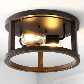 Atelier 12.75" Iron Rustic Industrial LED Flush Mount - JONATHAN Y